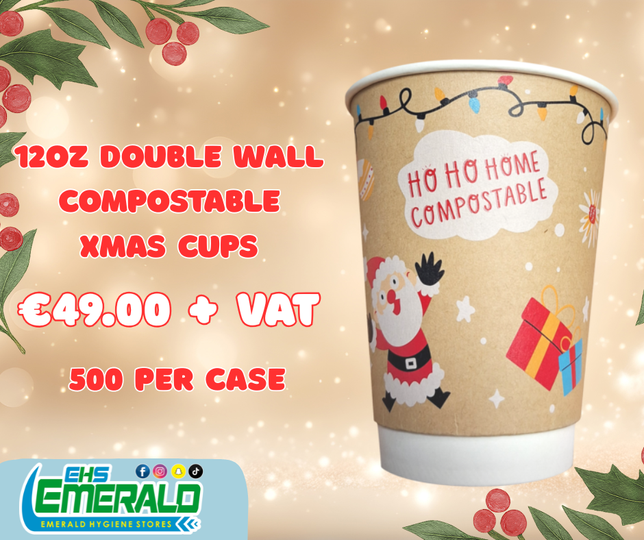 12oz Festive Double Wall Hot Cup – Aqueous Lined (SUP Compliant)