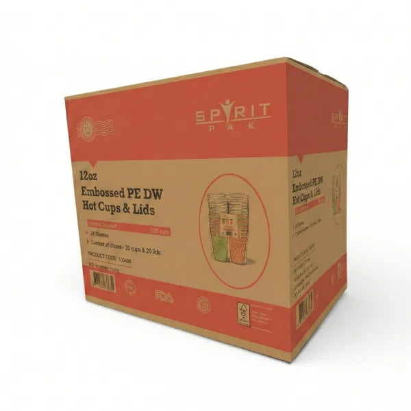 12oz Embossed PE DW Hot Cups & Lids Combi Pack