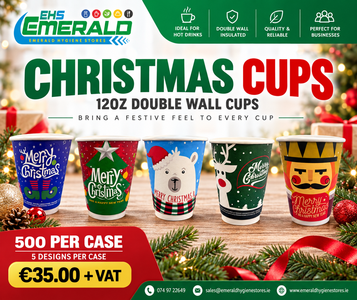 12oz Christmas Double Wall Cups - 5 Design Per Case (500)