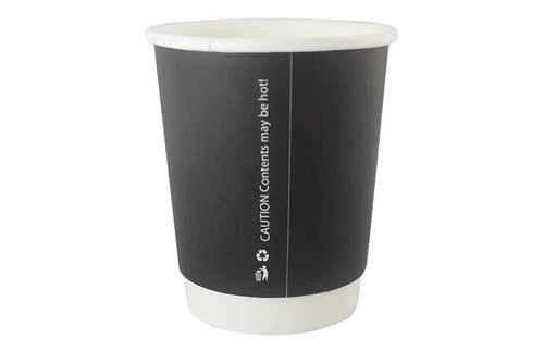 12oz Premium Smooth Coffee Cup Double Wall (Black) - Emerald Hygiene Stores