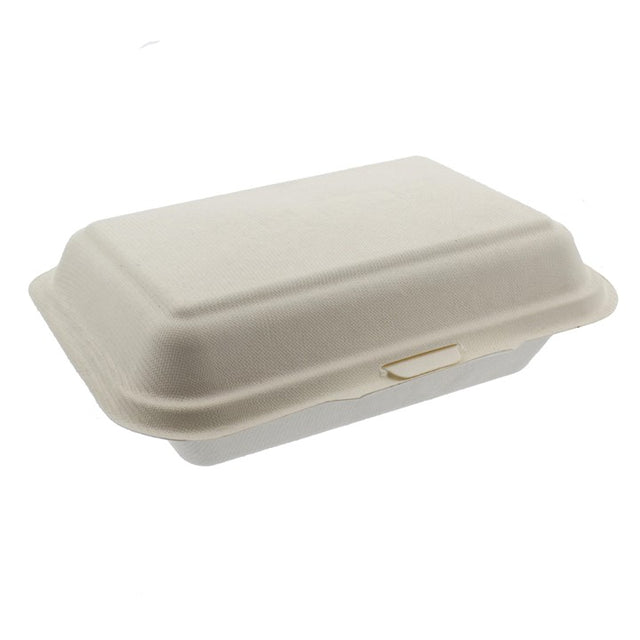 Leafware 1000ml bagasse sugarcane clamshell food box 9 x 6 inch
