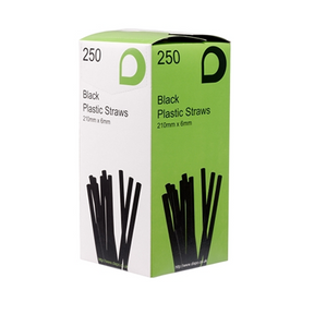 Displast jumbo black flexi straws, 210mm long with 6mm bore