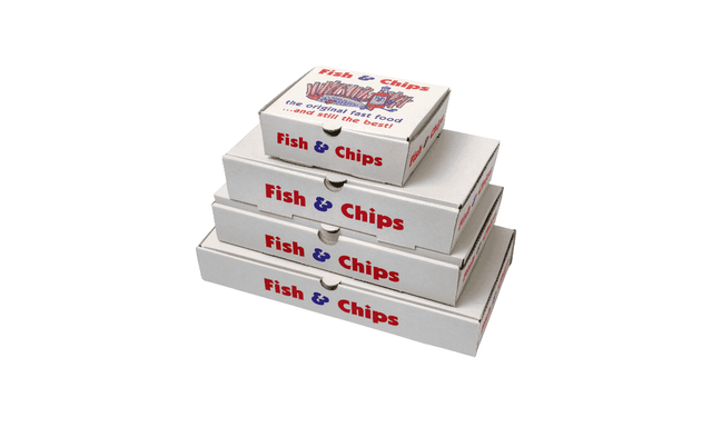 Magnum printed corrugated fish and chip boxes – large size