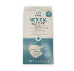 Medical Face Masks 3 Ply Earloop - 10 Pack - Emerald Hygiene Stores
