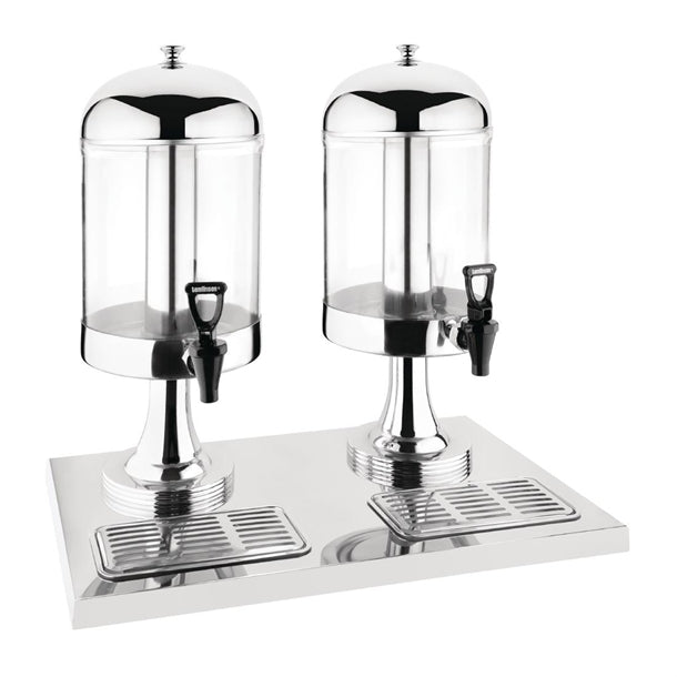 Olympia double juice dispenser with drip trays and two juice containers