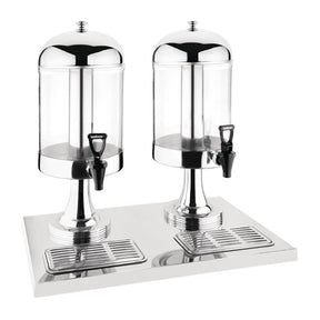 Olympia double juice dispenser with drip trays and two juice containers
