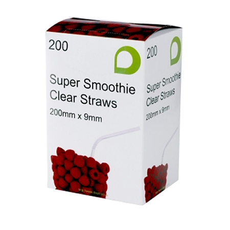 Clear Super Smoothie Straws, 200mm long with 9mm bore
