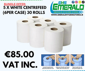White Centrefeed Rolls - 5 Case Bundle Offer - Emerald Hygiene Stores