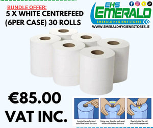 White Centrefeed Rolls - 5 Case Bundle Offer - Emerald Hygiene Stores