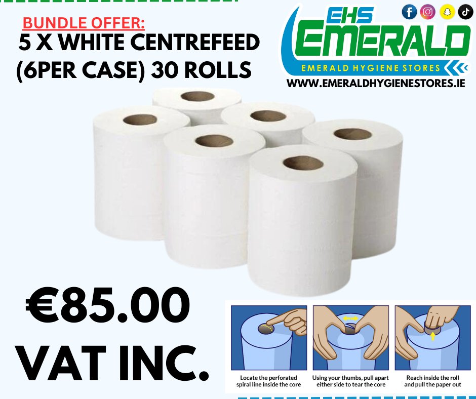 White Centrefeed Rolls - 5 Case Bundle Offer - Emerald Hygiene Stores